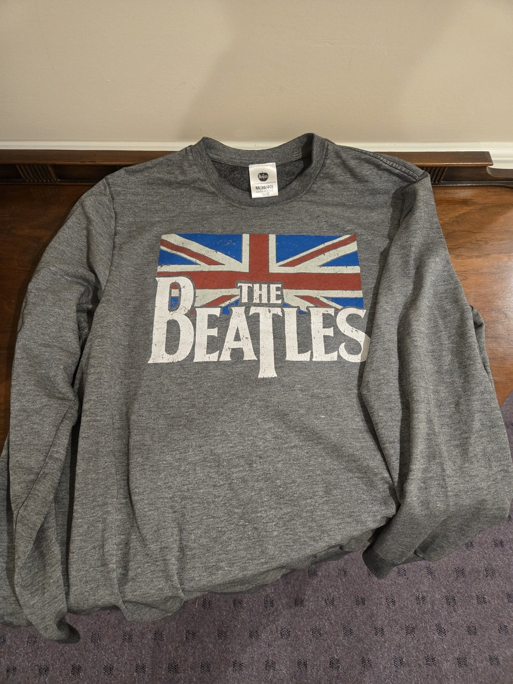 The Beatles Gray Crewneck with Union Jack Graphic